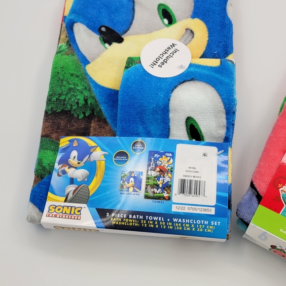 Sonic the hedgehog / Cocomelon Kids Cotton 2 Piece Bath Towel and Washcloth Set. - Picture 6 of 7